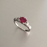 Sterling Silver Ruby CZ Heart Claddagh Ring, Silver Ring, Heart Ring, Friendship Ring, July Birthstone Ring