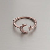 Rose Gold Plated Sterling Silver CZ Moon and Star Ring, Moon Ring, CZ Ring, Silver Rings