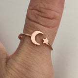 Rose Gold Plated Sterling Silver Moon and Star Ring, Moon Ring, Silver Rings