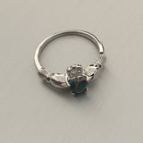 Sterling Silver Black Lab Opal Heart Claddagh Ring, Silver Ring, Opal Ring, Friendship Ring