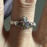 Sterling Silver Black Lab Opal Heart Claddagh Ring, Silver Ring, Opal Ring, Friendship Ring