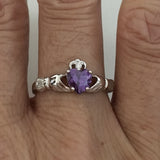 Sterling Silver Amethyst CZ Heart Claddagh Ring, Silver Ring, Boho Ring, Friendship Ring