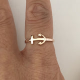 Rose Gold Plated Sterling Silver Anchor Ring, Nautical Ring, Silver Rings