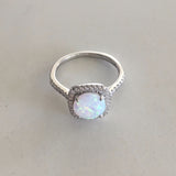 Sterling Silver Solitaire White Lab Opal with CZ Ring, Silver Ring, Opal Ring