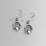 Sterling Silver Small Dangle Claddagh Earrings, Irish Earrings, Silver Earrings, Friendship Earrings