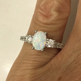 Sterling Silver White Lab Opal with CZ Ring, Wedding Ring, Engagement Ring, Silver Rings, Opal Ring