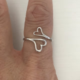 Sterling Silver Two Heart Ring, Wraparound Hearts Ring, Love Ring, Silver Rings