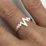 Sterling Silver Satin Heartbeat Ring, Silver Ring, Zigzag Ring, Love Ring