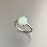 Sterling Silver Solitaire White Lab Opal Ring, Silver Ring, Opal Ring