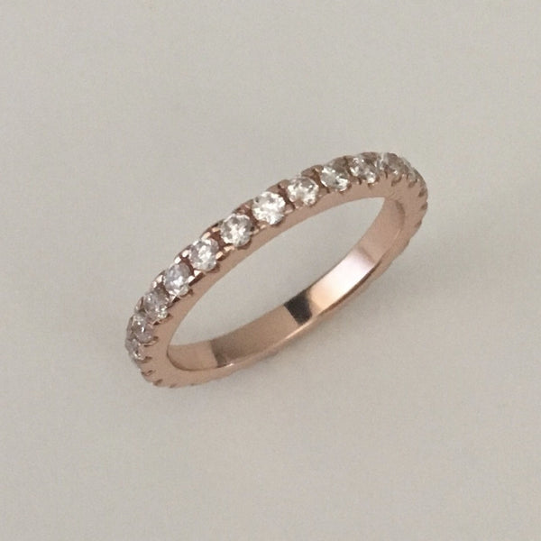 Rose Gold Plated Sterling Silver Eternity CZ Ring, Wedding Band, Silver Ring, Silver Band