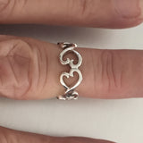 Sterling Silver Adjustable Heart Toe Ring, Silver Ring, Boho Ring, Love Ring