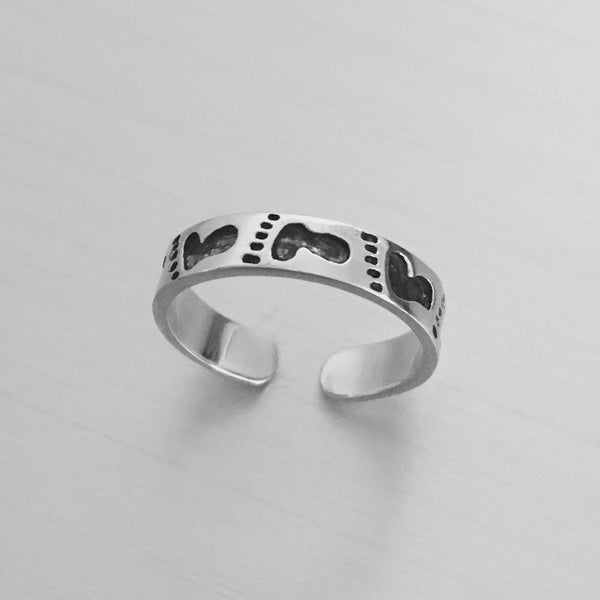 Sterling Silver Adjustable Footprint Toe Ring, Boho Ring, Silver Ring, Feet Ring, Baby Ring