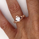Rose Gold Plated Sterling Silver CZ Heart Claddagh Ring, Silver Ring, CZ Ring, Friendship Ring, Irish Ring