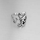Sterling Silver Four Heart Ring, Boho Ring, Silver Ring, Love Ring
