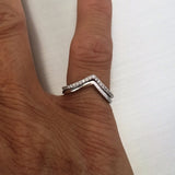 Sterling Silver V Shape CZ Ring, Silver Ring, V Shape Ring, Stackable Ring