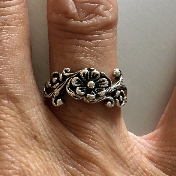 Sterling Silver Plumeria Flower Ring, Boho Ring, Silver Ring