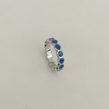 Sterling Silver Blue Lab Opal Ring, Wedding Band, Silver Ring, Stackable Ring