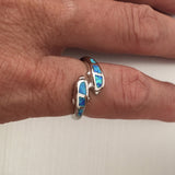 Sterling Silver Wraparound Blue Lab Opal Dolphins Ring, Silver Ring, Dolphin Ring, Ocean Ring