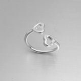 Sterling Silver Adjustable Double Heart Toe Ring, Boho Ring, Silver Ring, Love Ring