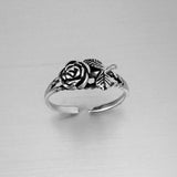Sterling Silver Rose with Leaves Toe Ring