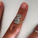 Sterling Silver Adjustable Spirals Toe Ring, Boho Ring, Silver Ring, Spiral Ring