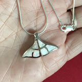 Sterling Silver White Lab Opal Whale Tail Necklace, Silver Necklace, Opal Necklace