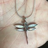 Sterling Silver Large White Lab Opal Dragonfly Necklace, Silver Necklace, Opal Necklace, Spiritual Necklace