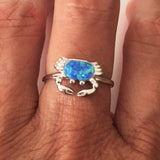 Sterling Silver Blue Lab Opal Crab Ring, Opal Ring, Ocean Ring, Beach Ring, Silver Ring