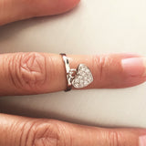 Sterling Silver Band with CZ Heart/Charm Ring, Silver Rings, Heart Ring