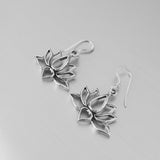 Sterling Silver Open Lotus Dangle Earrings, Flower Earrings, Silver Earrings, Boho Earrings, Lotus Earrings