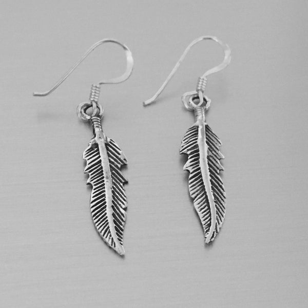 Sterling Silver Dangle Feather Earrings, Religious Earrings, Silver Earrings, Bird Earrings