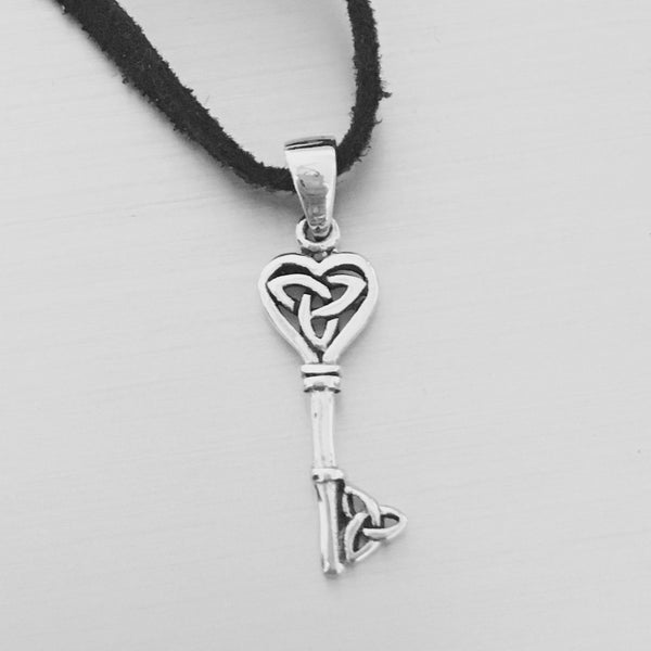 Sterling Silver Celtic Key with Triquetras Pendant, Celtic Pendant, Key Pendant, Boho Pendant