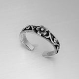 Sterling Silver Adjustable Flower with Vine Toe Ring, Boho Ring, Silver Ring, Flower Ring