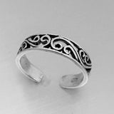 Sterling Silver Adjustable Victorian Swirl Toe Ring, Boho Ring, Silver Ring