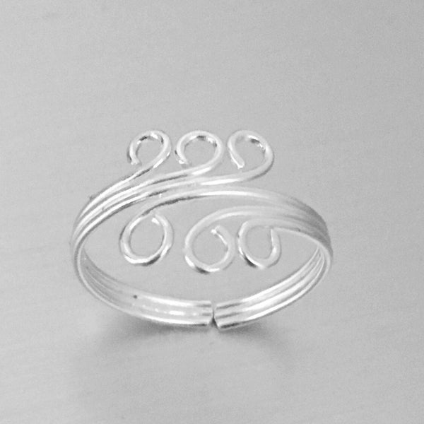 Sterling Silver Adjustable Double Triple Swirl Toe Ring, Silver Ring, Boho Ring