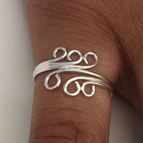 Sterling Silver Adjustable Double Triple Swirl Toe Ring, Silver Ring, Boho Ring